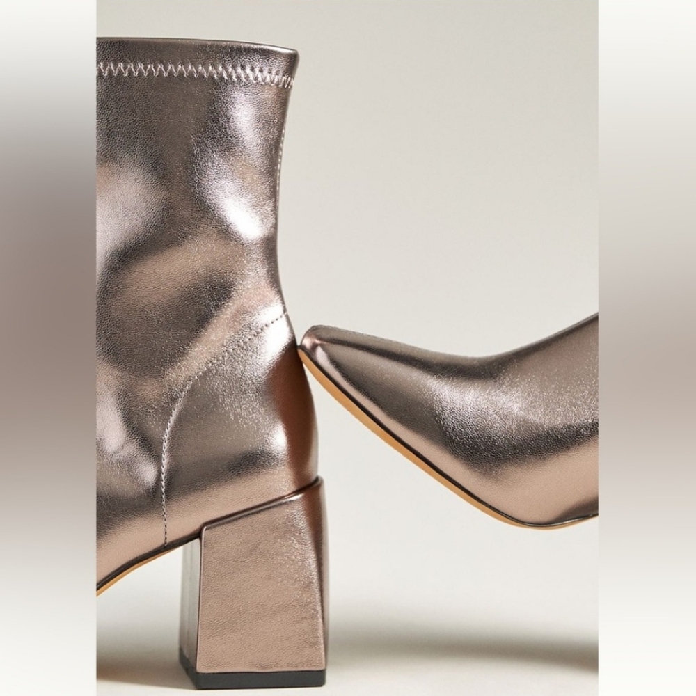 SILENT D CARINA HEELED ANKLE BOOTS PEWTER STRETCH PU - Picture 3 of 10